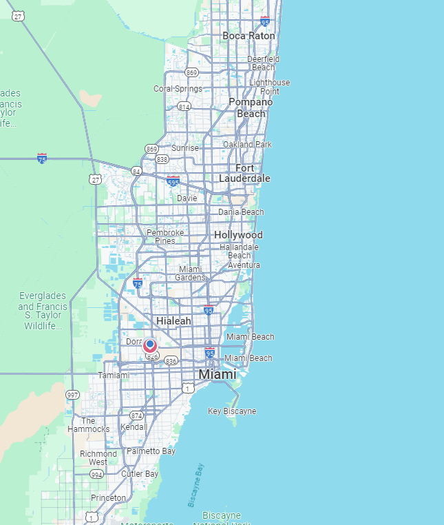 Map of our plumbing service area in Aventura